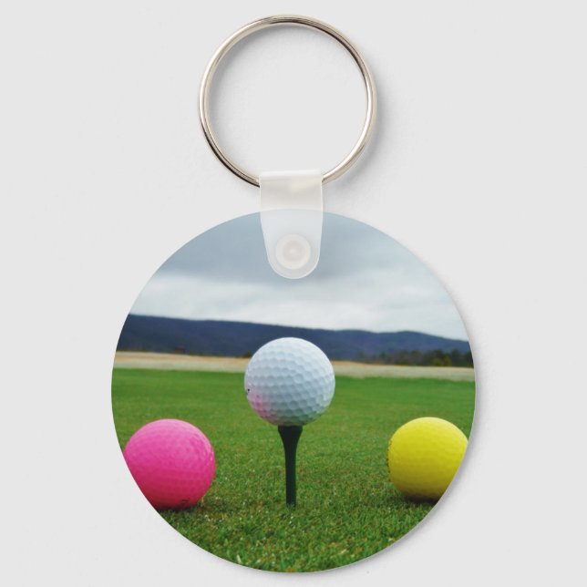 Coloured Golf Balls, mountain tee Key Ring (Front)
