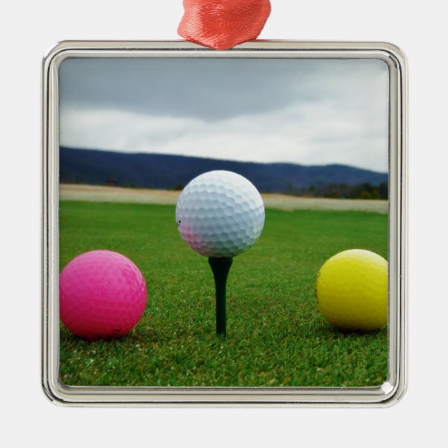 Coloured Golf Balls, mountain tee Metal Tree Decoration (Front)