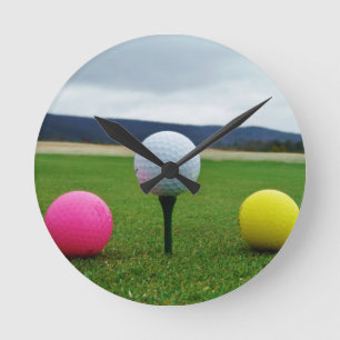 Coloured Golf Balls, mountain tee Round Clock