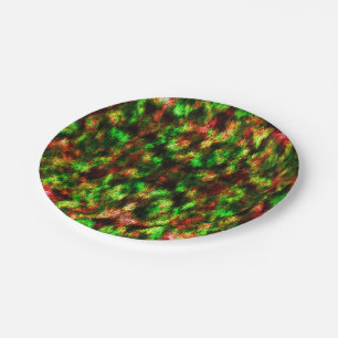 Coloured green, yellow to red with feathers. paper plate