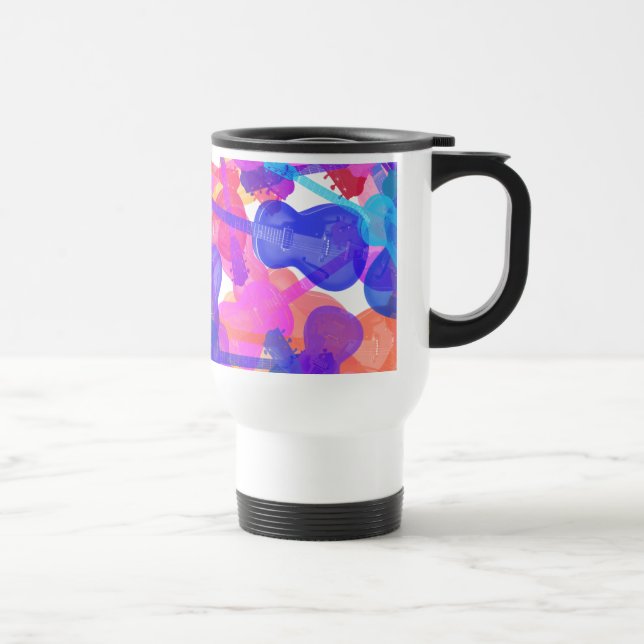 Coloured Guitar Collage Travel Mug (Right)