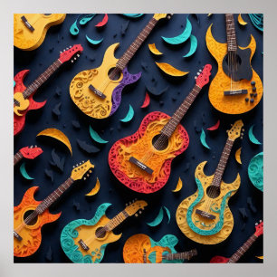 Coloured Guitar Pattern Poster