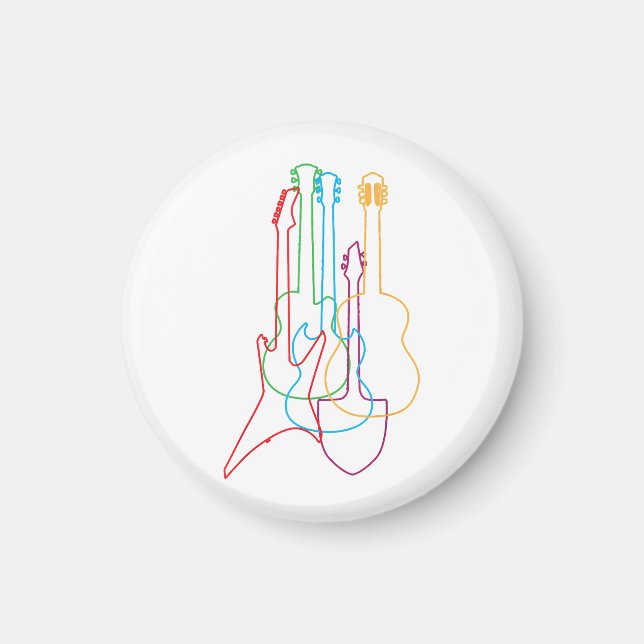 Coloured Guitars Electric Acoustic Classical Gift  Magnet (Front)