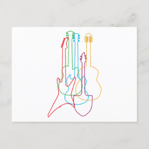 Coloured Guitars Electric Acoustic Classical Gift  Postcard