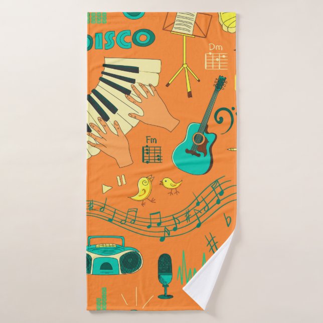 Coloured hand draw music pattern bath towel (Bath Towel)