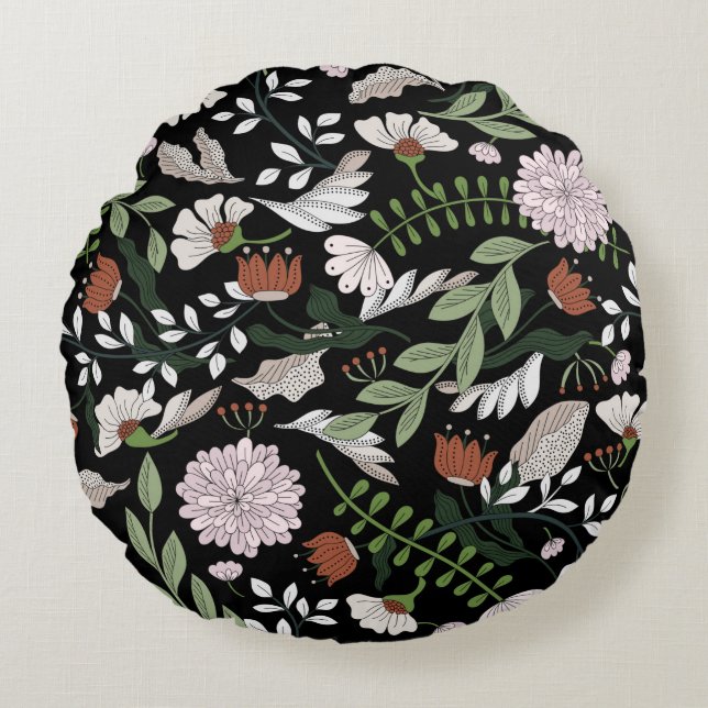 Coloured hand painted seamless pattern with flower round cushion (Front)