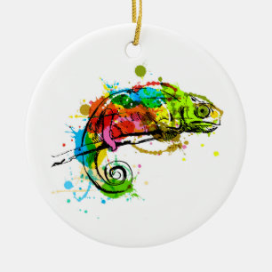 Coloured hand sketch chameleon ceramic tree decoration