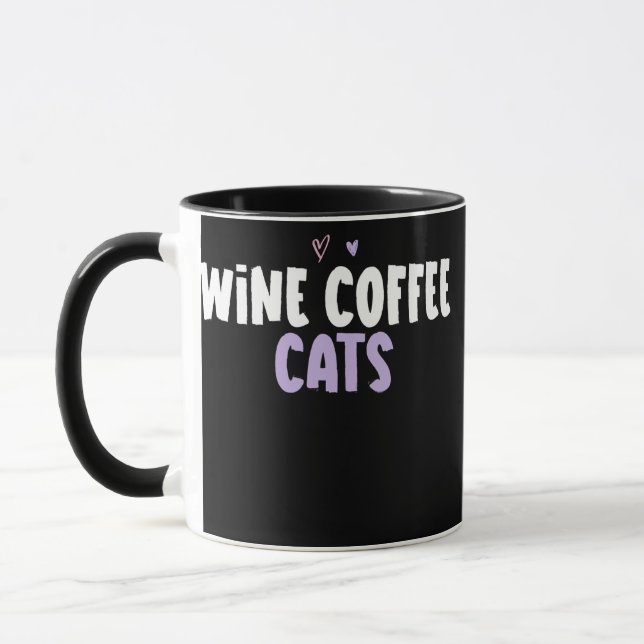 Coloured Heart Funny Wine Coffee Cats Saying  Mug (Left)