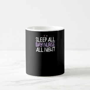 Coloured Heart  Sleep All Day Nurse All Night Sayi Coffee Mug