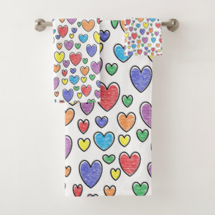 Coloured Hearts Bath Towel Set