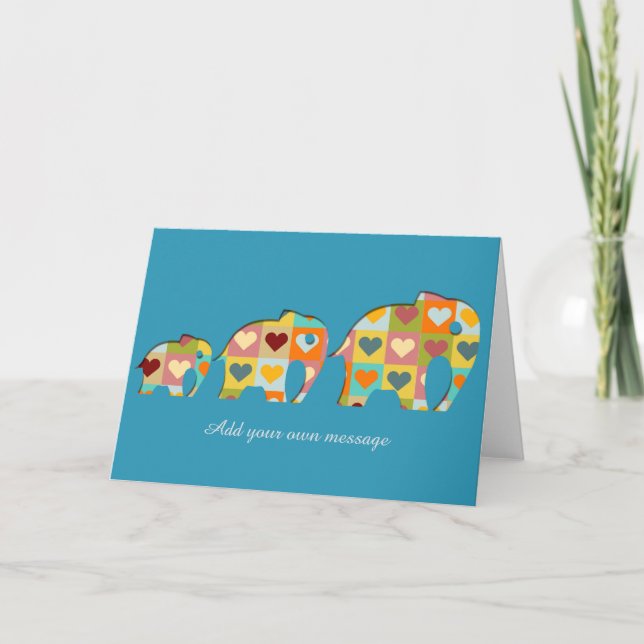 Coloured Hearts Elephants Papercut Style Card (Front)
