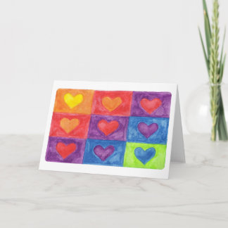 coloured hearts in squares card