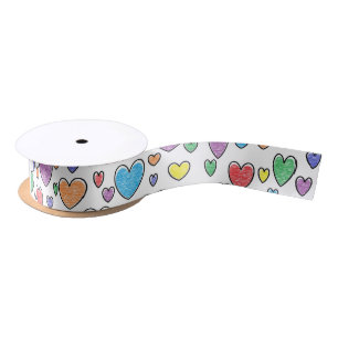 Coloured Hearts Ribbon Satin Ribbon