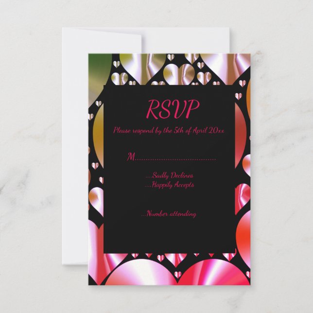 coloured hearts rsvp response card wedding party (Front)