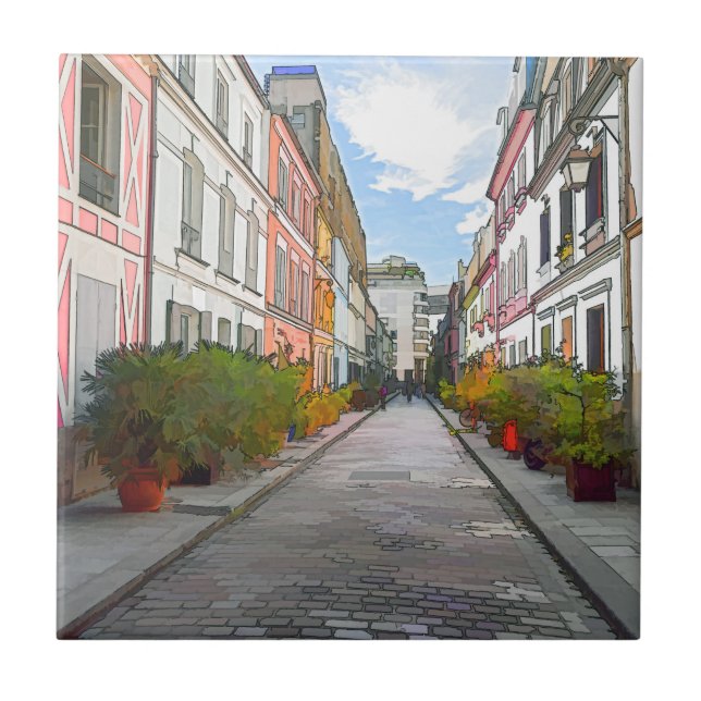 Coloured houses in Rue Cremieux - Paris Tile (Front)