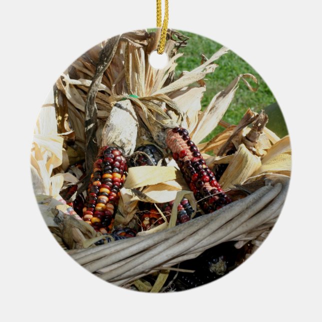 Coloured Indian Corn Autumn Nature Ornament (Front)