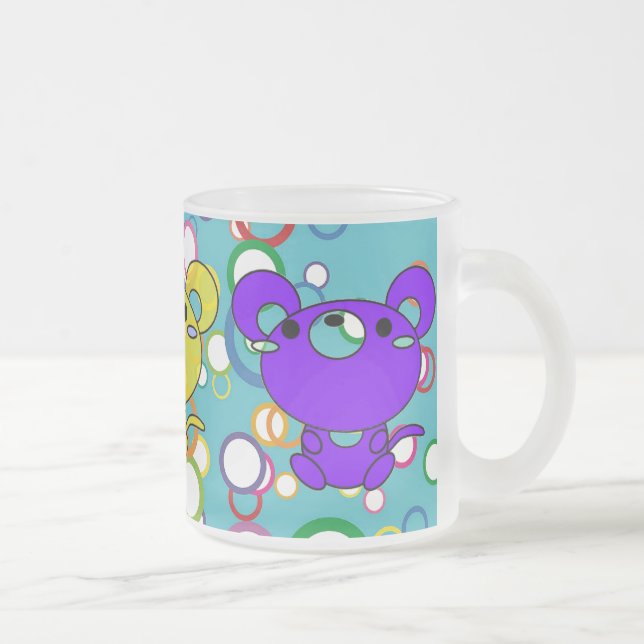 Coloured Kittys on Circles Frosted Glass Mug (Right)