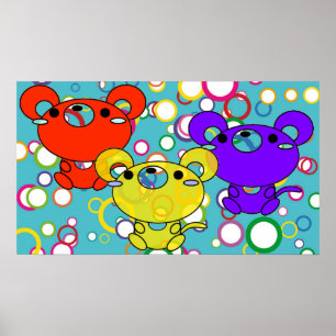 Coloured Kittys on Circles Poster