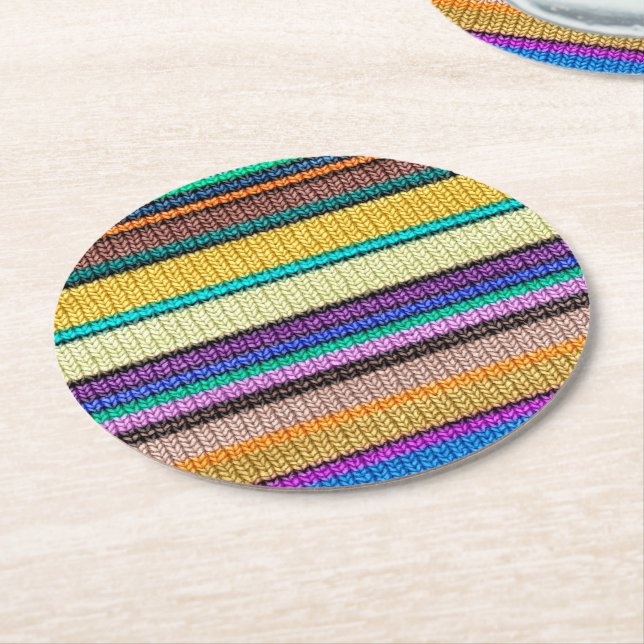 Coloured knitting Stripes seamless pattern 1 Round Paper Coaster (Angled)