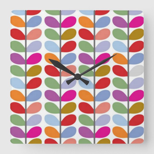 Coloured Leaf Art Square Wall Clock (Front)