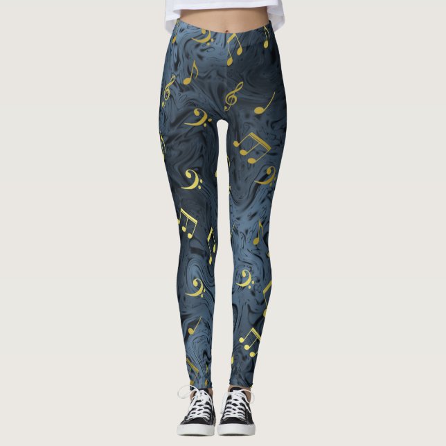 coloured leggings elegant notes pattern shiny tren (Front)