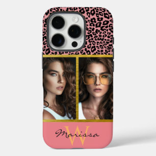Coloured Leopard Print Photo Collage & Monogram iPhone 16 Pro Case