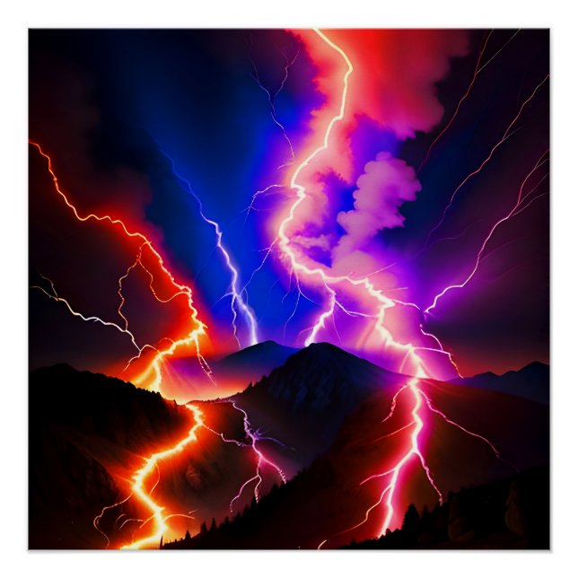 Coloured Lightning Mountain One Poster (Front)