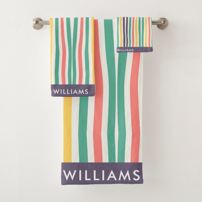 Coloured Lines Vertical Stripes Custom Name Bath Towel Set (Insitu)