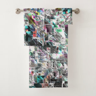 Coloured look like square dvd cutouts, rough mosai bath towel set