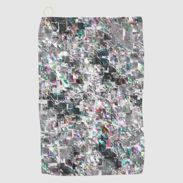 Coloured look like square dvd cutouts, rough mosai golf towel (Front)