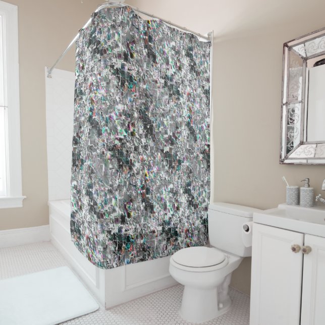 Coloured look like square dvd cutouts, rough mosai shower curtain (In Situ)