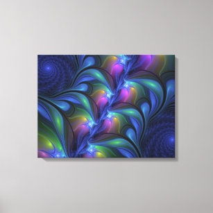 Coloured Luminous Abstract Blue Pink Green Triptyc Canvas Print