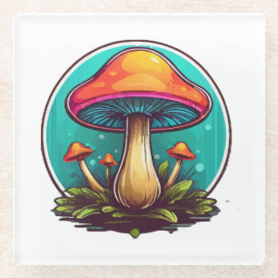 Coloured Magic Mushrooms Glass Coaster