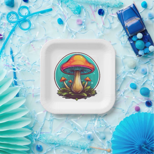 Coloured Magic Mushrooms Paper Plate (Party)