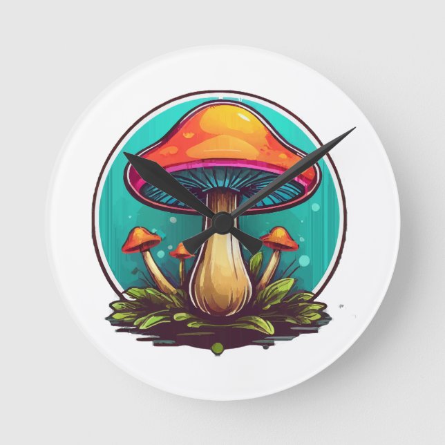Coloured Magic Mushrooms Round Clock (Front)