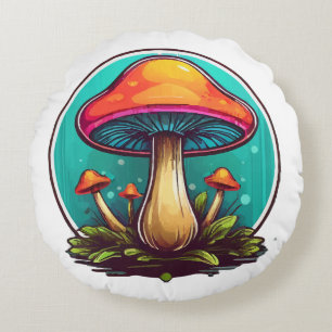 Coloured Magic Mushrooms Round Cushion