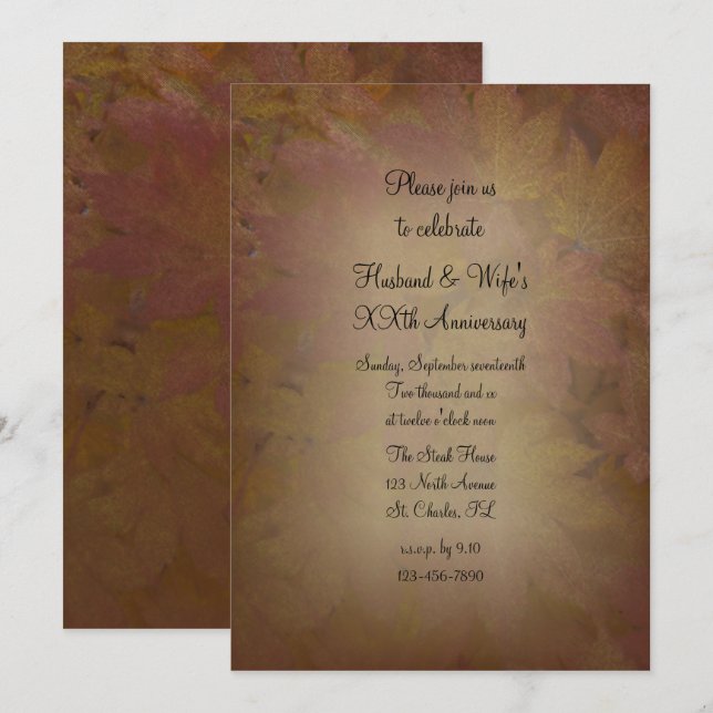Coloured Maple Leaves Wedding Anniversary Invitation (Front/Back)