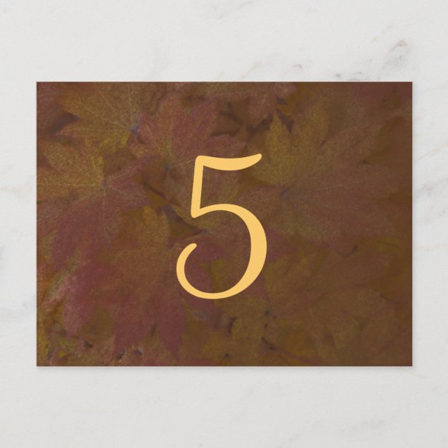 Coloured Maple Leaves Wedding Table Number Postcard (Front)