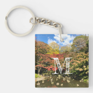 Coloured Maple Trees by Pond Key Ring