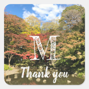 Coloured Maple Trees by Pond Square Sticker
