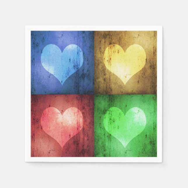 Coloured Modern Grunge Hearts Napkin (Front)
