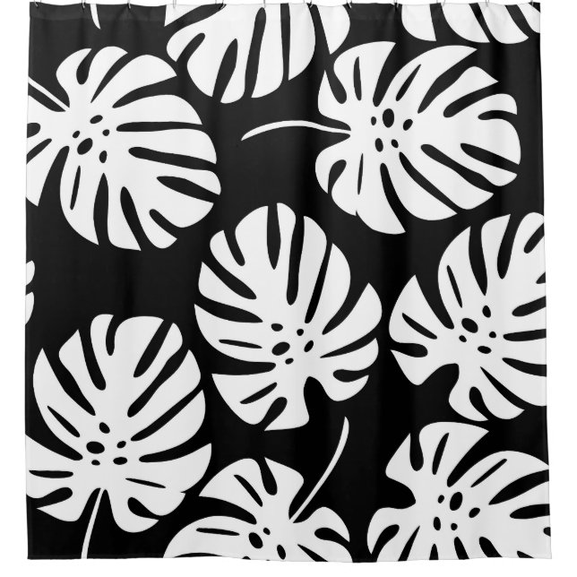 Coloured Monstera Leaves Floral Abstract Shower Curtain (Front)