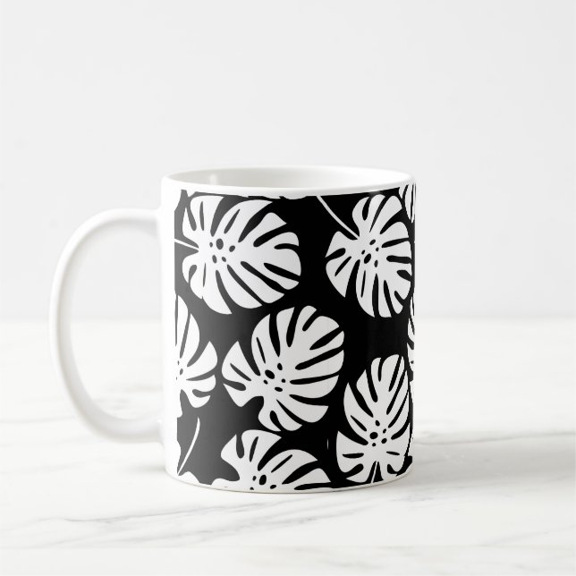Coloured monstera leaves seamless pattern coffee mug (Left)