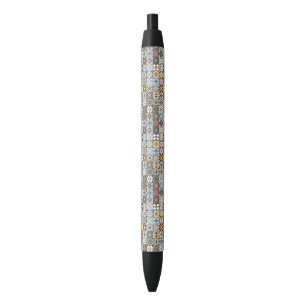 Coloured Moroccan tile Black Ink Pen