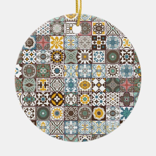 Coloured Moroccan tile Ceramic Tree Decoration (Front)