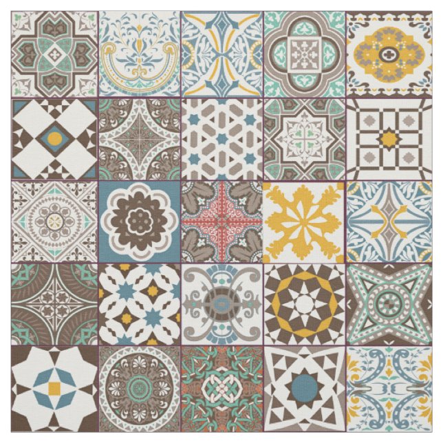 Coloured Moroccan tile Fabric (Swatch)