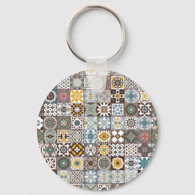 Coloured Moroccan tile Key Ring (Front)
