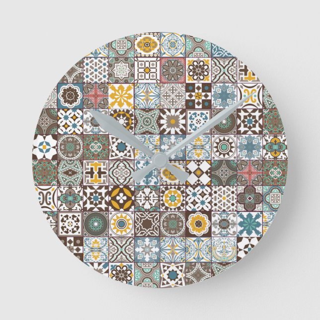 Coloured Moroccan tile Round Clock (Front)