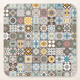 Coloured Moroccan tile Square Paper Coaster