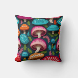Coloured Mushroom Embroidery Background Cushion